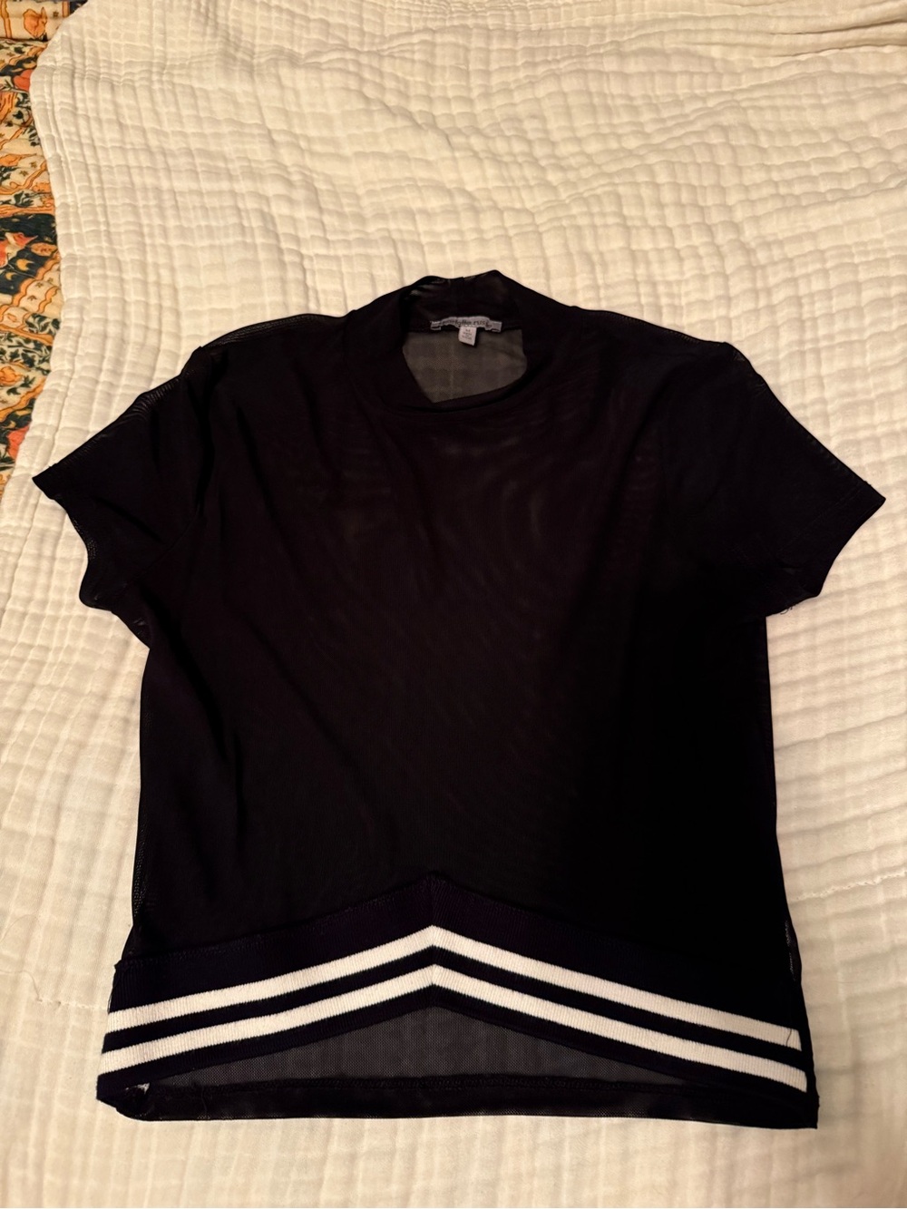 Charlotte Russe Black Mesh Short Sleeve Tee with White Striped Hemband